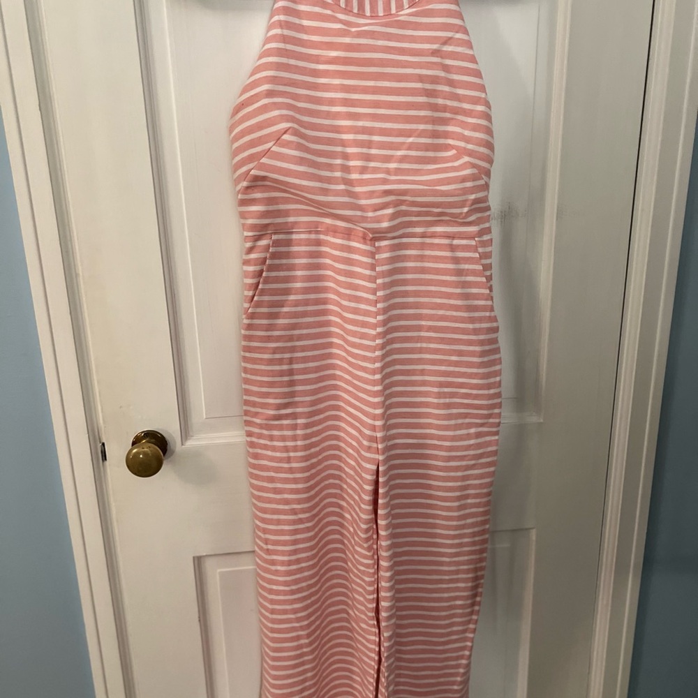 PrettyGarden Pink & White Striped Jumpsuit – Size Small